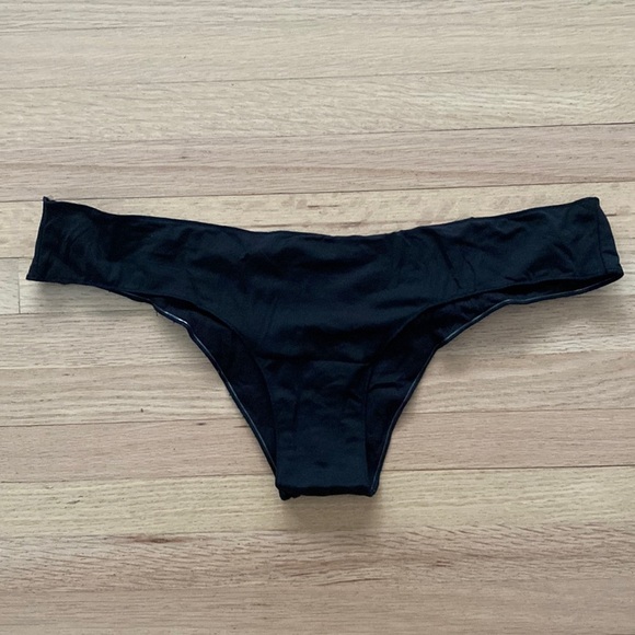 Black Tanga Ruched Bikini Bottoms - Picture 1 of 2